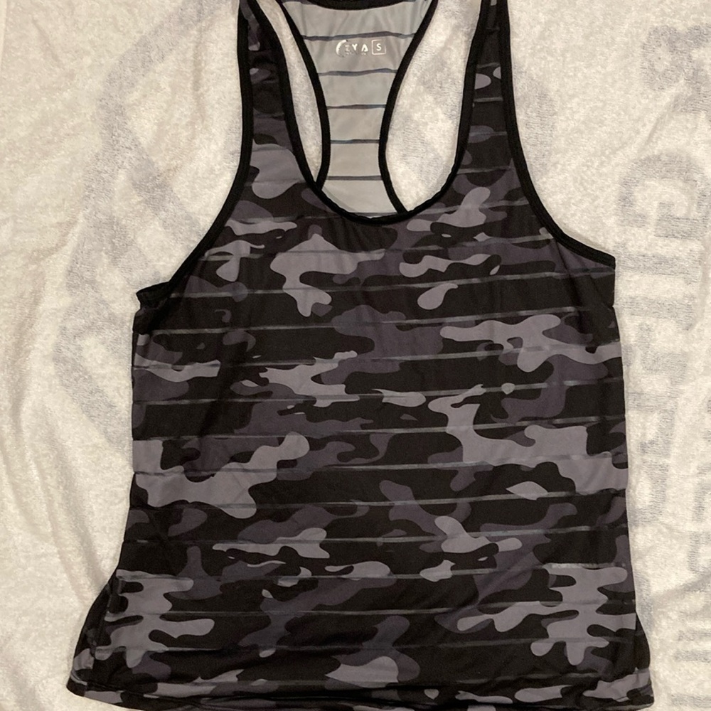 ZYIA ACTIVE tank top, lightweight black camo style easy wear